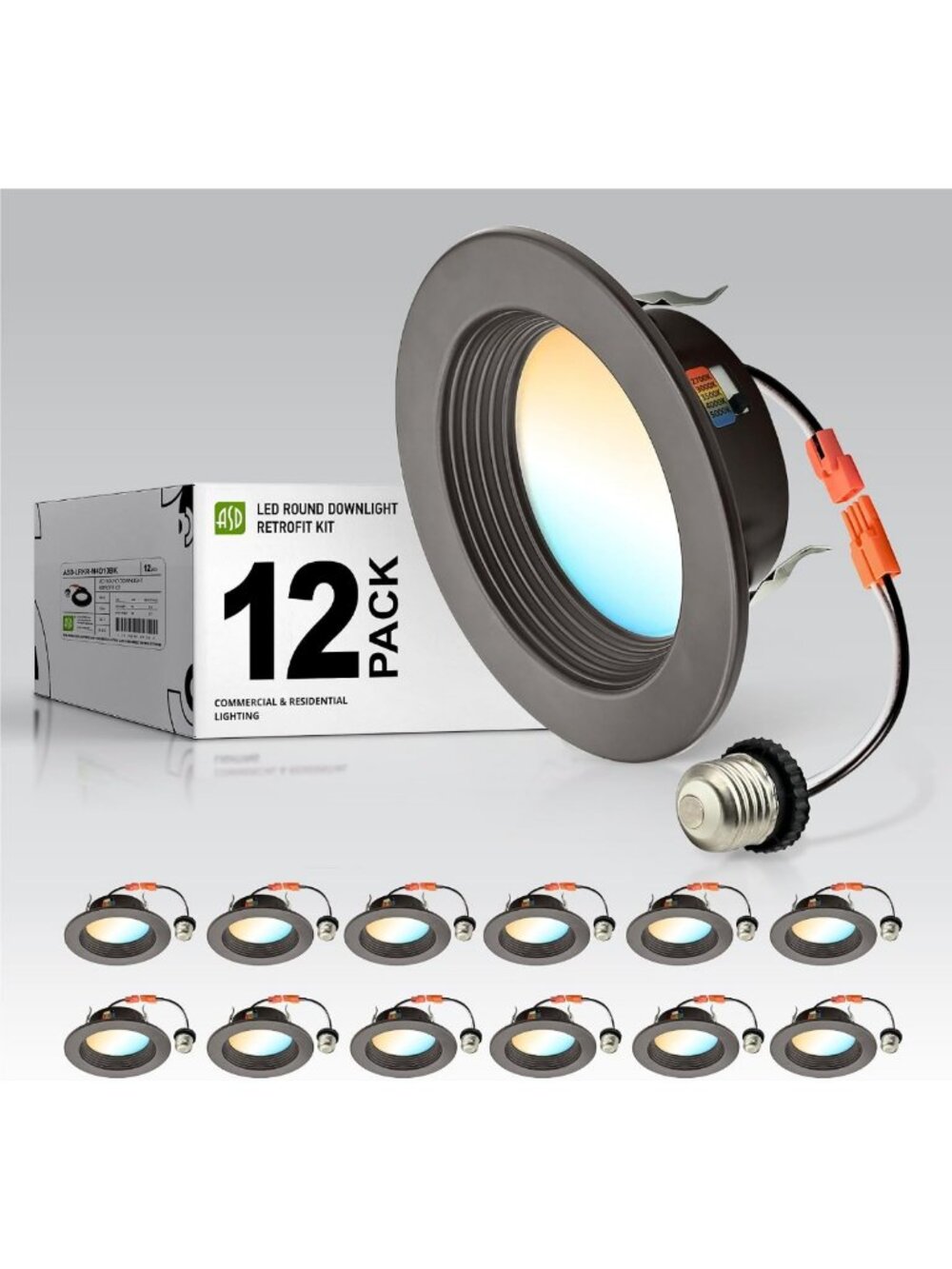 ASD 12 Pack Bronze 4 Inch Retrofit LED Recessed Light, 5CCT Wafer Lights
